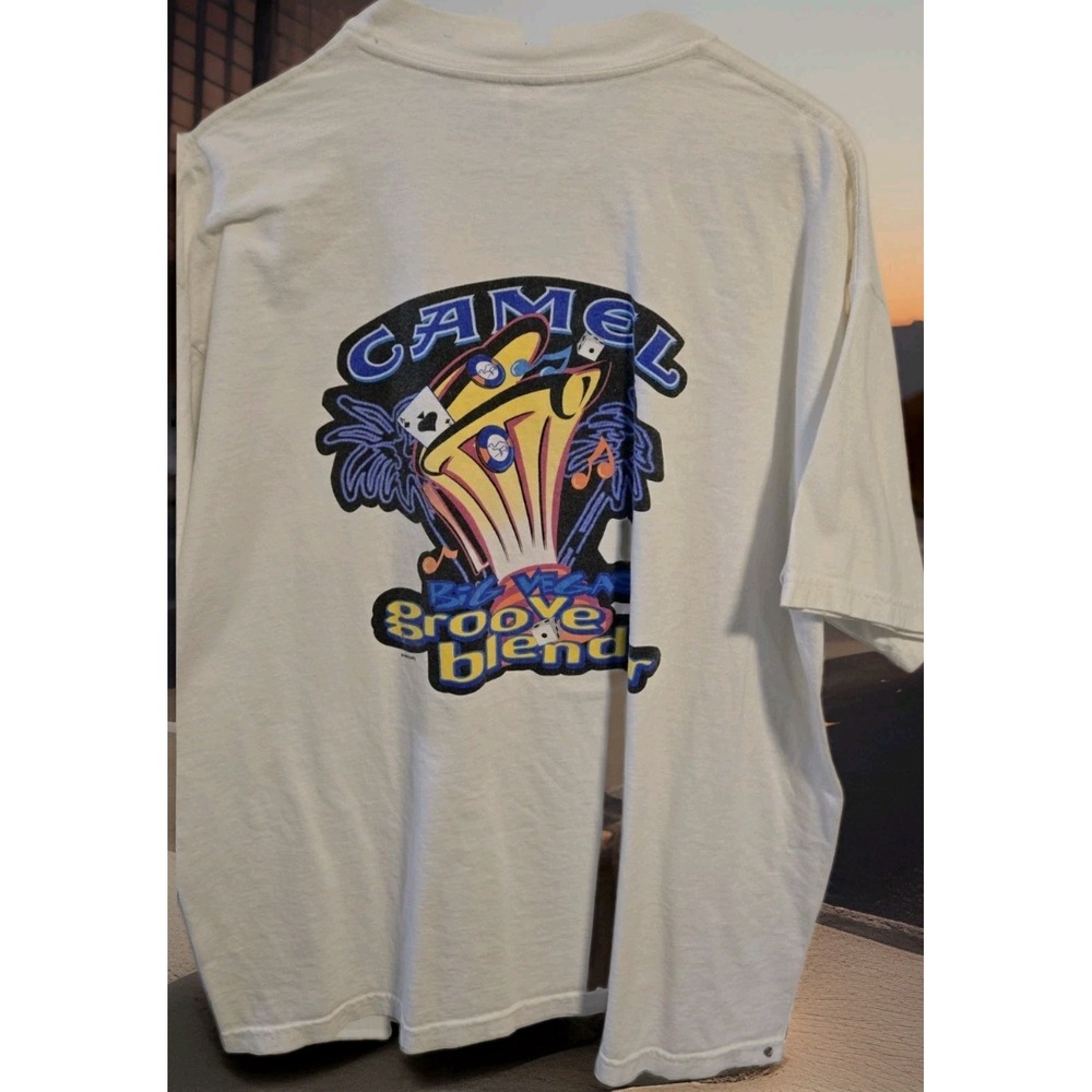 Vintage 1996 Camel Cigarettes Groove Blender T Shirt XL White Pocket Tee 90s